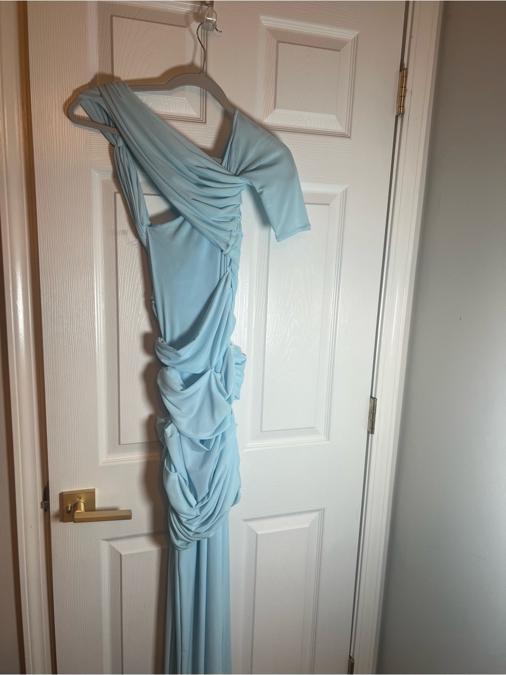 Light Blue Off-Shoulder Maxi Dress - Picture 3 of 5